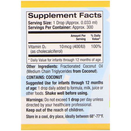 California Gold Nutrition, Baby Vitamin D3 Drops, 400 IU, .34 fl oz (10 ml):فيتامين (د) للأطفال, الصحة