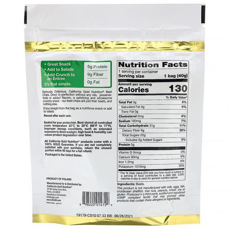 California Gold Nutrition, Beet Chips, Ready to Eat Plain Dried Slices, 1.4 oz (40g):الرقائق ,ال,جبات الخفيفة
