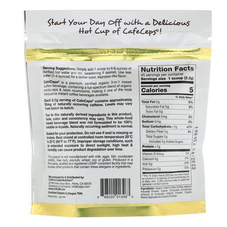 California Gold Nutrition, CafeCeps, Certified Organic Instant Coffee with Cordyceps and Reishi Mushroom Powder, 3.52 oz (100 g):الفطر المناعي, الفطر