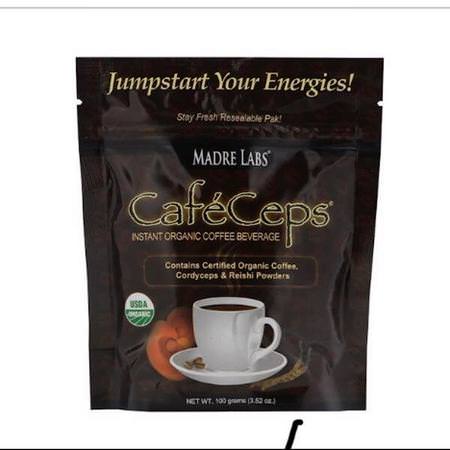 California Gold Nutrition, CafeCeps, Certified Organic Instant Coffee with Cordyceps and Reishi Mushroom Powder, 30 Packets, .077 oz (2.2 g) Each