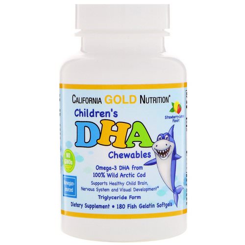 California Gold Nutrition, Children's DHA Chewables, 100% Wild Arctic Cod, Strawberry-Lemon Flavor, 180 Fish Gelatin Softgels فوائد