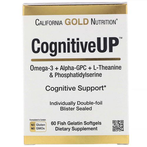 California Gold Nutrition, CognitiveUP, Omega 3, Alpha-GPC,Theanine and PS, 60 Fish Gelatin Softgels فوائد