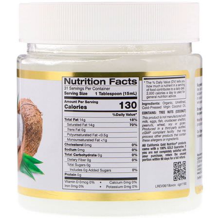 California Gold Nutrition, Cold-Pressed Organic Virgin Coconut Oil, 16 fl oz (473 ml):س,برف,دس, الخضر