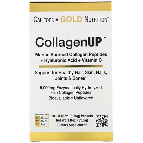 California Gold Nutrition, CollagenUp, Marine Collagen + Hyaluronic Acid + Vitamin C, Unflavored, 10 Packets, 0.18 oz (5.15 g) Each فوائد