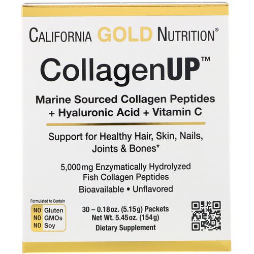 California Gold Nutrition, CollagenUp, Marine Collagen + Hyaluronic Acid + Vitamin C, Unflavored, 30 Packets, 0.18 oz (5.15 g) Each فوائد