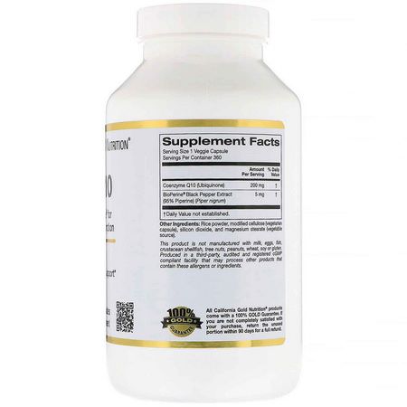 California Gold Nutrition, CoQ10 USP with Bioperine, 200 mg, 360 Veggie Capsules:أنزيم Q10, CoQ10
