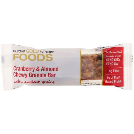 California Gold Nutrition, Cranberry & Almond Chewy Granola Bars, 1.4 oz (40 g):أشرطة البر,تين النباتي