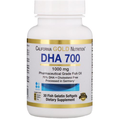 California Gold Nutrition, DHA 700 Fish Oil, Pharmaceutical Grade, 1000 mg, 30 Fish Gelatin Softgels فوائد