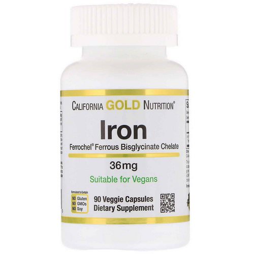 California Gold Nutrition, Ferrochel Iron (Bisglycinate), 36 mg, 90 Veggie Capsules فوائد