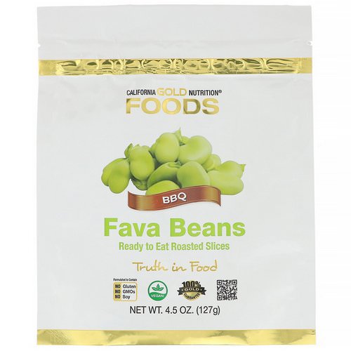 California Gold Nutrition, Foods, Fava Beans, Ready to Eat Roasted Slices, BBQ, 4.5 oz (127 g) فوائد