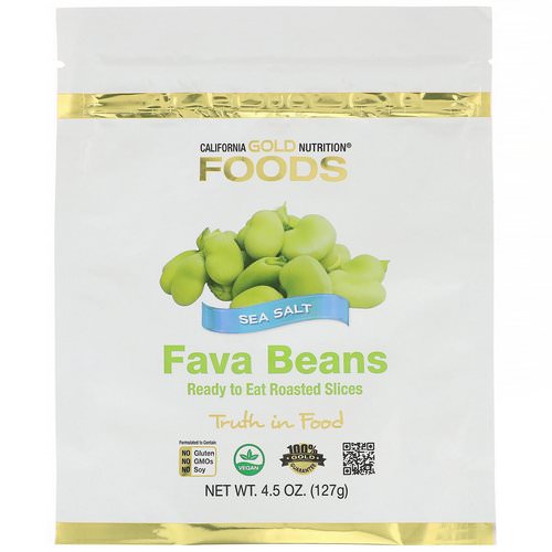 California Gold Nutrition, Foods, Fava Beans, Ready to Eat Roasted Slices, Sea Salt, 4.5 oz (127 g) فوائد