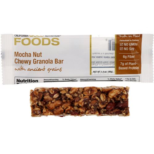 California Gold Nutrition, Foods, Mocha Nut Chewy Granola Bar, 1.4 oz (40 g) فوائد
