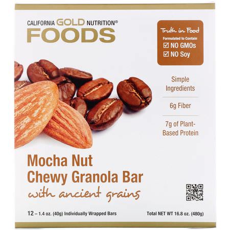 California Gold Nutrition, Foods, Mocha Nut Chewy Granola Bars, 12 Bars, 1.4 oz (40 g) Each:أشرطة البر,تين النباتي
