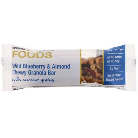 California Gold Nutrition, Foods, Wild Blueberry & Almond Chewy Granola Bar, 1.4 oz (40 g):أشرطة البر,تين النباتي
