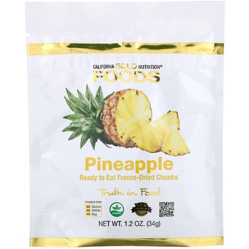 California Gold Nutrition, Freeze Dried Pineapple, Ready to Eat Whole Freeze-Dried Chunks, 1 oz (34 g) فوائد