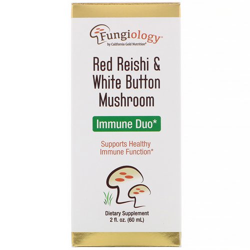 California Gold Nutrition, Fungiology, Red Reishi & White Button Mushroom, Immune Duo, 2 fl oz (60 ml) فوائد