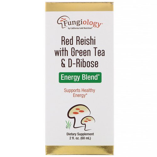 California Gold Nutrition, Fungiology, Red Reishi with Green Tea & Ribose, Energy Blend, 2 fl oz (60 ml) فوائد
