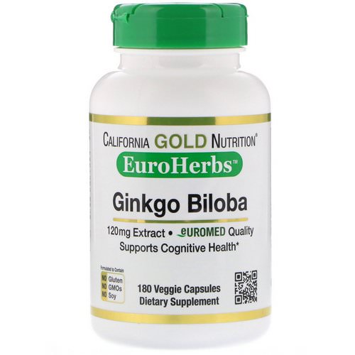 California Gold Nutrition, Ginkgo Biloba Extract, EuroHerbs, European Quality, 120 mg, 180 Veggie Capsules فوائد