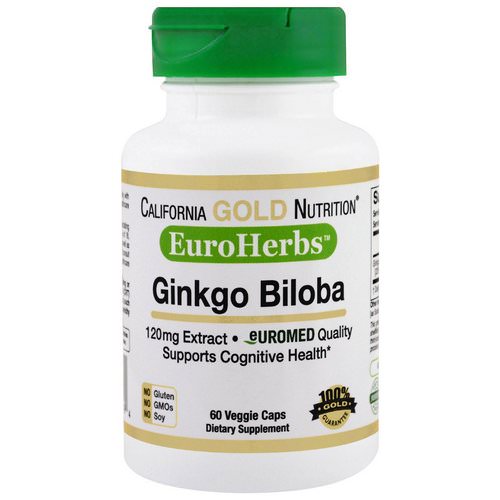 California Gold Nutrition, Ginkgo Biloba Extract, EuroHerbs, European Quality, 120 mg, 60 Veggie Caps فوائد