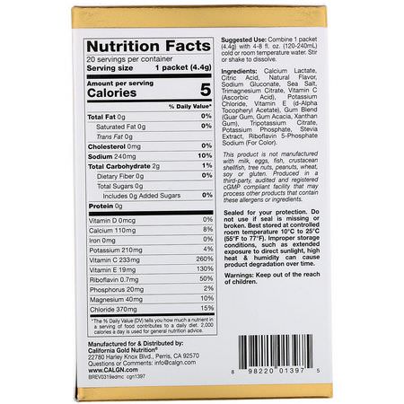 California Gold Nutrition, HydrationUP, Electrolyte Drink Mix, Citrus, 20 Packets, 0.16 oz (4.4 g) Each:المنحلات بالكهرباء, الترطيب