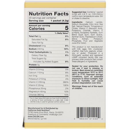 California Gold Nutrition, HydrationUP, Electrolyte Drink Mix, Fruit Punch, 20 Packets, 0.15 oz (4.2 g) Each:المنحلات بالكهرباء, الترطيب
