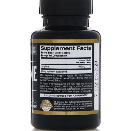 California Gold Nutrition, L-Arginine, AjiPure, 500 mg, 60 Veggie Caps:L-Arginine,الأحماض الأمينية