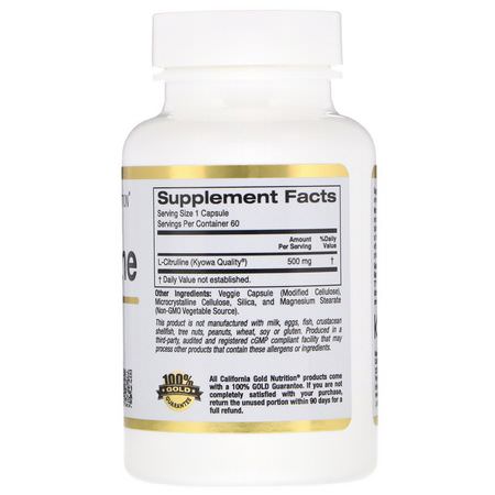 California Gold Nutrition, L-Citrulline, Kyowa Hakko, 500 mg, 60 Veggie Capsules:L-Citrulline,الأحماض الأمينية