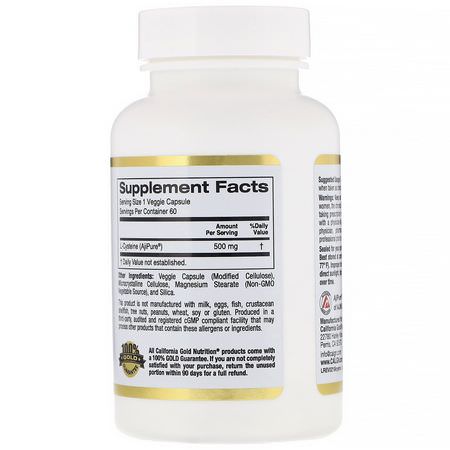 California Gold Nutrition, L-Cysteine, AjiPure, 500 mg, 60 Veggie Capsules:L-Cysteine ​​,الأحماض الأمينية