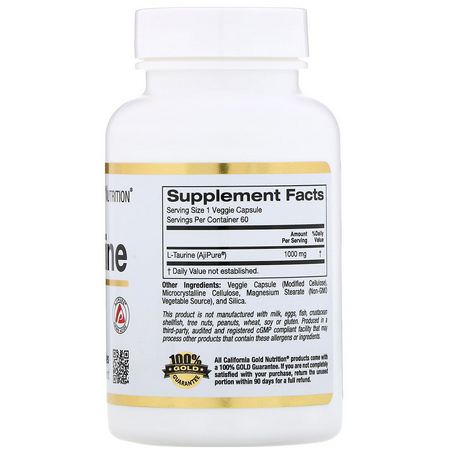 California Gold Nutrition, L-Taurine, 1000 mg, 60 Veggie Capsules:L-Taurine,الأحماض الأمينية