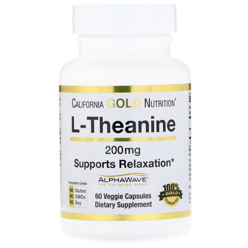 California Gold Nutrition, L-Theanine, AlphaWave, Supports Relaxation, Calm Focus, 200 mg, 60 Veggie Capsules فوائد