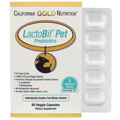 California Gold Nutrition, LactoBif Pet Probiotics, 5 Billion CFU, 60 Veggie Capsules فوائد