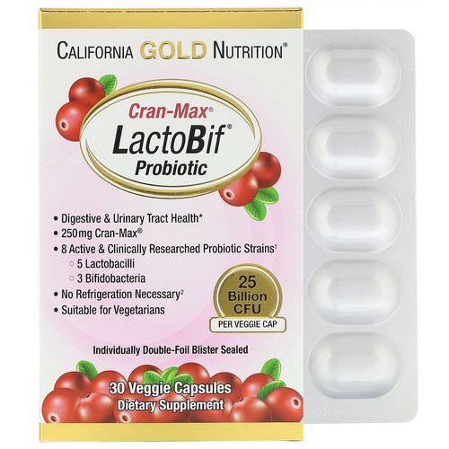 California Gold Nutrition, LactoBif Probiotics, Cran-Max, 25 Billion CFU, 30 Veggie Capsules فوائد