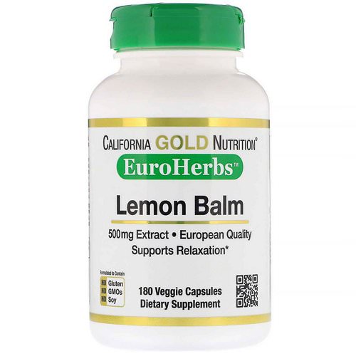 California Gold Nutrition, Lemon Balm Extract, European Qualtity, 500 mg, 180 Veggie Caps فوائد