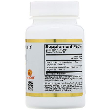 California Gold Nutrition, Lutein with Zeaxanthin, 20 mg, 60 Veggie Softgels:زياكسانثين, ل,تين