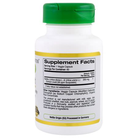 California Gold Nutrition, Nettle Root Extract, EuroHerbs, 250 mg, 60 Veggie Caps:نبات القراص, المعالجة المثلية