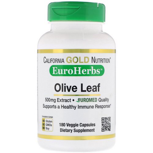 California Gold Nutrition, Olive Leaf Extract, EuroHerbs, European Quality, 500 mg, 180 Veggie Capsules فوائد