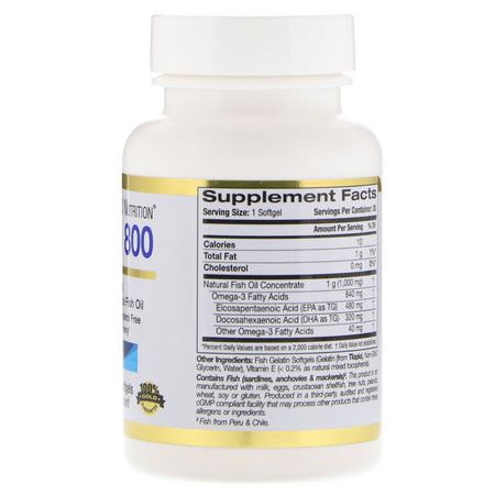 California Gold Nutrition, Omega 800 by Madre Labs, Pharmaceutical Grade Fish Oil, 80% EPA/DHA, Triglyceride Form, 1000 mg, 30 Fish Gelatin Softgels:زيت السمك أوميغا 3, EPA DHA