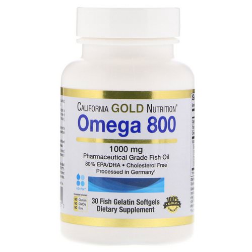 California Gold Nutrition, Omega 800 by Madre Labs, Pharmaceutical Grade Fish Oil, 80% EPA/DHA, Triglyceride Form, 1000 mg, 30 Fish Gelatin Softgels فوائد