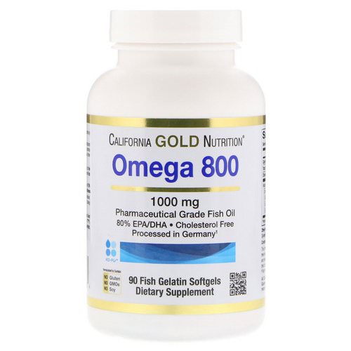 California Gold Nutrition, Omega 800 by Madre Labs, Pharmaceutical Grade Fish Oil, 80% EPA/DHA, Triglyceride Form, 1000 mg, 90 Fish Gelatin Softgels فوائد