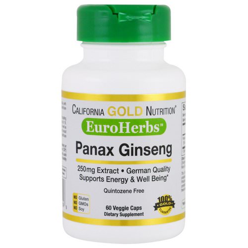 California Gold Nutrition, Panax Ginseng Extract, EuroHerbs, 250 mg, 60 Veggie Capsules فوائد