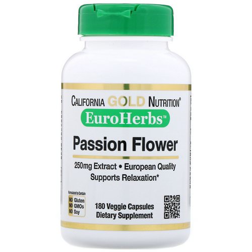 California Gold Nutrition, Passion Flower, EuroHerbs, 250 mg, 180 Veggie Capsules فوائد
