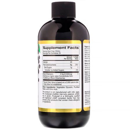 California Gold Nutrition, Sambucus European Black Elderberry Syrup, 2500 mg, 8 fl oz (240 ml):أنفلونزا, سعال