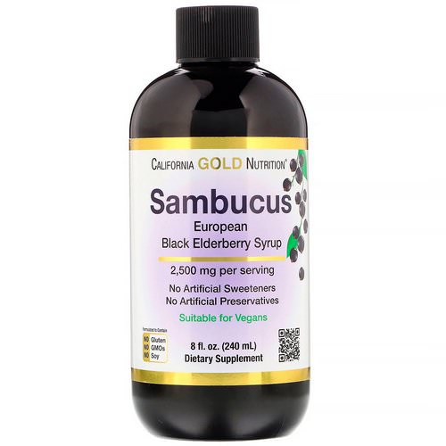 California Gold Nutrition, Sambucus European Black Elderberry Syrup, 2500 mg, 8 fl oz (240 ml) فوائد