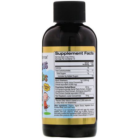 California Gold Nutrition, Sambucus for Kids, European Black Elderberry Syrup with Echinacea, 4 fl oz (120 ml):السعال ,الإنفل,نزا