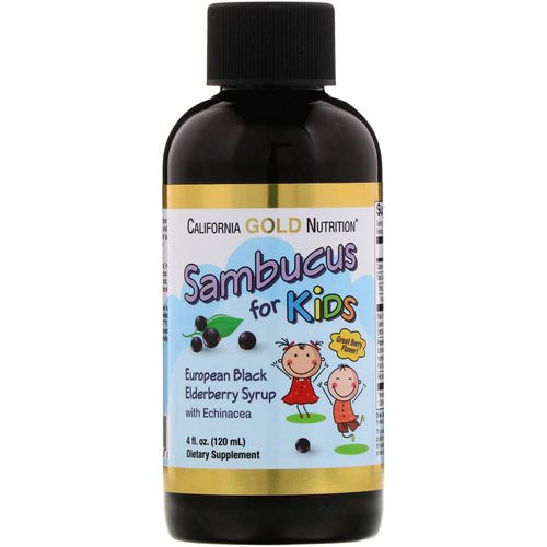 California Gold Nutrition, Sambucus for Kids, European Black Elderberry Syrup with Echinacea, 4 fl oz (120 ml) فوائد