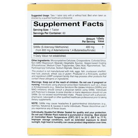 California Gold Nutrition, SAMe, Preferred Form Butanedisulfonate, 400 mg, 60 Enteric Coated Tablets:Butanedisulfonate, SAM-e