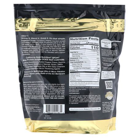 California Gold Nutrition, SPORT, Whey Protein Isolate, Unflavored, 90% Protein, Fast Absorption, Easy to Digest, Single Source Grade A Wisconsin, USA Dairy, 75 Servings, 5 lbs (2270 g):بر,تين مصل اللبن, التغذية الرياضية