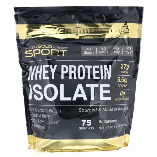 California Gold Nutrition, SPORT, Whey Protein Isolate, Unflavored, 90% Protein, Fast Absorption, Easy to Digest, Single Source Grade A Wisconsin, USA Dairy, 75 Servings, 5 lbs (2270 g) فوائد