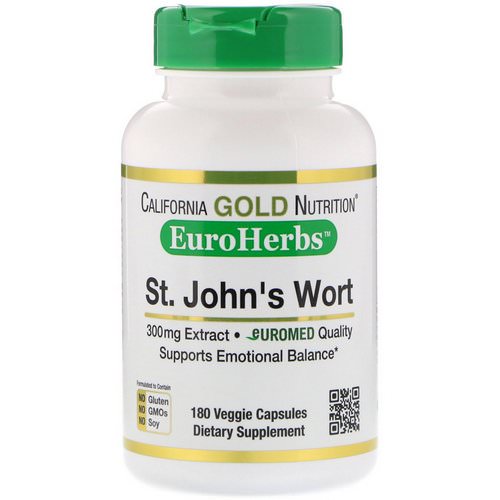 California Gold Nutrition, St. John's Wort Extract, EuroHerbs, European Quality, 300 mg, 180 Veggie Capsules فوائد