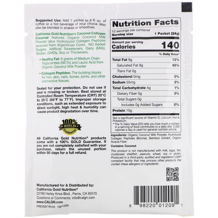 California Gold Nutrition, Superfoods, Collagen Coconut Creamer, Unsweetened, 0.85 oz (24 g):مكملات الك,لاجين, المفصل